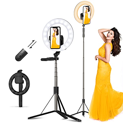 LonFine 8" Selfie Ring Light with 63" Adjustable Tripod Stand, Selfie Stick with Phone Holder & Bluetooth Wireless Remote Shutter for Photography/YouTube/Video Recording/Vlogs/Live