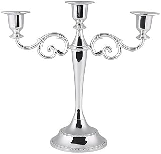 3 Arm Antique Candelabra European Style Metal Candle Holder for Home Wedding Christmas Party Decoration (Silver)