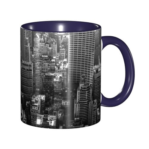黒と白のニューヨーク市 マグカップ 旅マグ コーヒーカップ Navy Blue セラミック 330ml 陶器 食器 耐熱 水筒 プレゼント