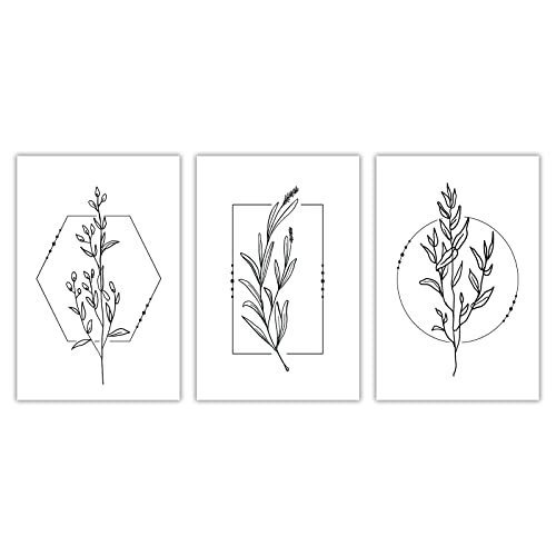 Black And White Plant Pictures Minimalist Line Painting Modern Botanical Wall Art Boho Leaf Poster Abstract Line Canvas Wall Art Minimalist Flower Prints For Living Room Bedroom 16X24Inx3 No Frame #TOP1
