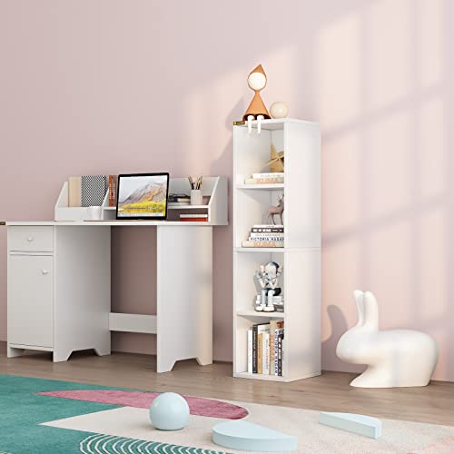 Alisened 4 Cube Small Bookshelf, Narrow Storage Organizer Shelf, Wooden Corner Bookcase, Modern Thin Cubes Storage Organizer Display Shelving For Bedroom, Library, Living Room, Home, Office, White #TOP5