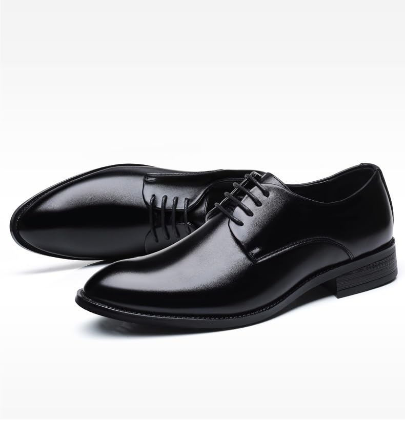 Shoes Dress Oxford for Men Lace Up Pointed Burnished Toe Vegan Leather Derby Shoes Slip Resistant Block Heel Rubber Sole Low Top Anti-Slip Prom3