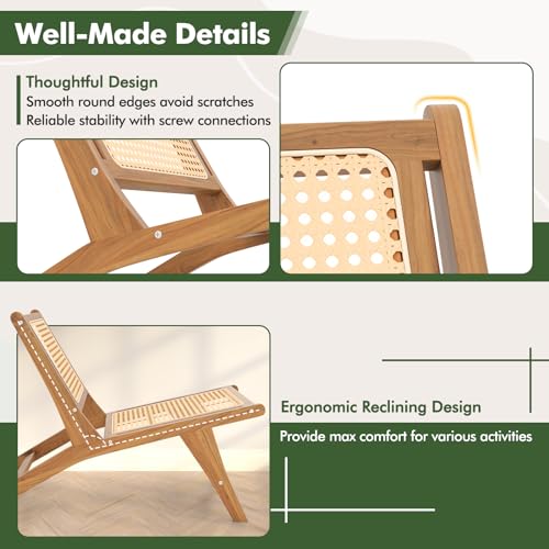 Sillón reclinable con ratán y madera teca marrón miniatura 6