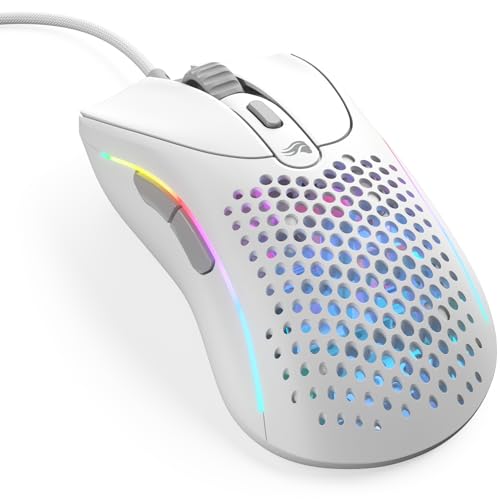 Glorious Gaming - Superlight Wired PC Gaming Mouse with Honeycomb Shell, 6 Programmable Buttons, RGB Lighting & PTFE Skates - Model D 2, Matte White