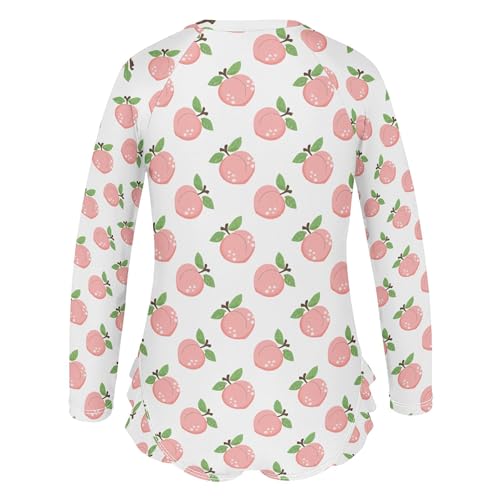 Pink Peach Fruit Girls Long Sleeve Rashguard Swimsuit UV Protection One-Piece Swimwear Bathing Suit B04051223