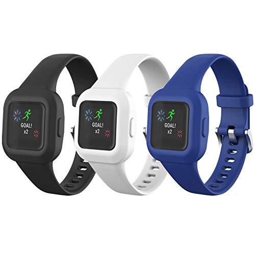 AresserA for Garmin Vivofit jr.3 Bands, Silicone Replacement Watch Bands Compatible with GarminFit jr.3 for Kids Boys Girls-3 Pack:Black&White&Navy