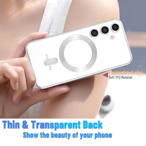 Image of Magnetic Case for Samsung Galaxy S24 Plus, Electroplated Silver Edge, Slim Shockproof Compatible with MagSafe, Wireless Charging, Camera Protection