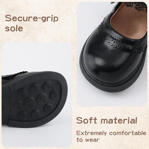 SEAUR Girls Lace Bow Flats Solid Pearl PU Leather British Style Flats Princess Casual Performance Shoes 6-103