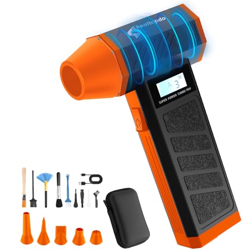 Elektrische Staubgebläse 150000RPM, 4-Gang Druckluft Compressed Air Duster mit 6000mAh Akku, Mini Gebläse Akku Reinigungsset für PC, Tastatur, Haus, Outdoor und Auto (Orange)