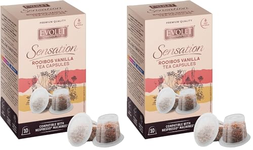 EVOLET - Cápsulas Premium de Té Rooibos Vainilla - Compatibles con Nespresso - 10 Cápsulas - Propiedades Isotónicas - Infusiona en Frío y Caliente (Paquete de 2)