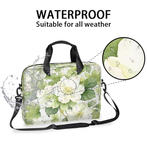 Bolso para laptop unisex 15.6-16 pulgadas blanco con flores verdes miniatura 3