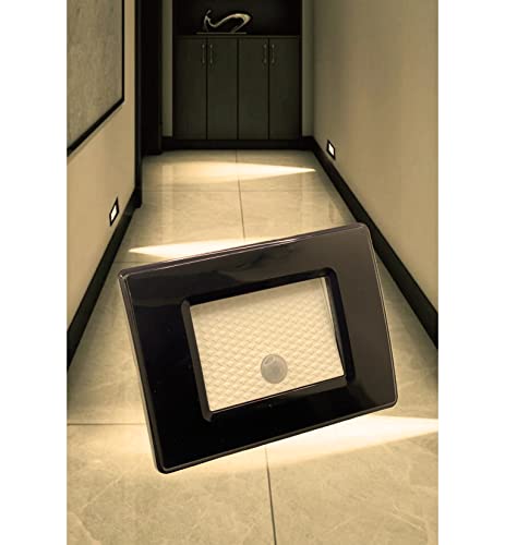 Partenopea® Luce faretto segnapasso ad incasso parete muro con sensore di movimento 220v 1,3W compatibile scatola 503 illuminazione luce a Led (Nero luce calda 3000K)