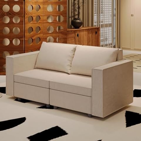 Ainfox 2 Seater Modular Sectional Couch for Living Room, Convertible Sofa Loveseat with Storage, Beige Cover