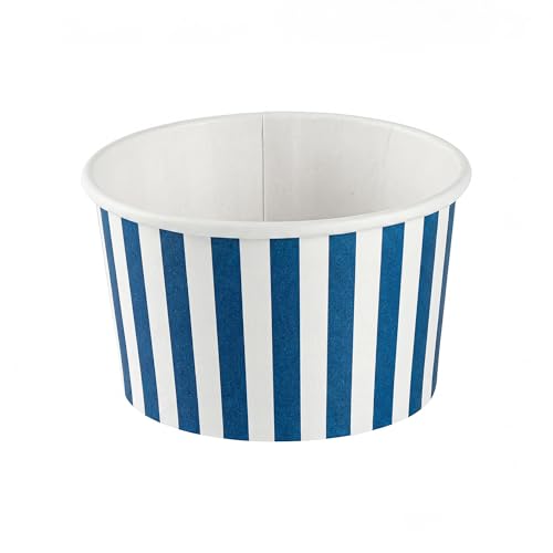 Image of Restaurantware Coppetta 12 Ounce Dessert Cups, 50 Disposable Ice Cream Cups - Lids Sold Separately, Sturdy, Blue And White Paper FroYo Bowls, Striped, For Hot And Cold Foods, Perfect For Gelato