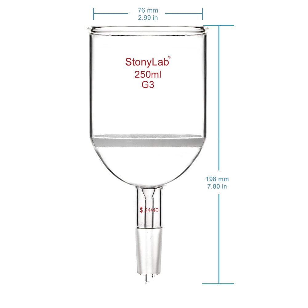 stonylab Buchner Filtering Funnel, Borosilicate Glass Buchner Filtration Funnel with Fine Filter Disc (G3) and 24/40 Lower Standard Joint, 250 ml