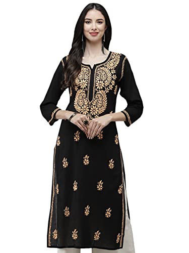 Image of Ada Hand Embroidered Lucknowi Chikankari Cotton Kurta Kurti for Women A411191