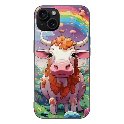 CRIVOTA for iPhone 15 Plus Case - Colourful Cows Design, Glass Back + TPU Inner Shell, Extreme Slimness, Bare-Hand Feel, Precise Cutouts, Military-Grade Protection, Cell Phone Cases for Men Women