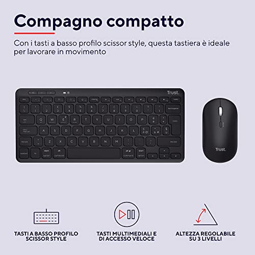 Lyra Set Tastiera e Mouse Wireless Bluetooth, Layout Italiano QWERTY, 84% Plastica Riciclata, Tastiera Ricaricabile Multidispositivo per Laptop, PC, Mac, Tablet, iPad, Android, iOS – Nero - Tastiera gaming - Immagine 5