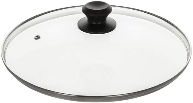 Invero Universal Transparent Tempered Glass Saucepan Lid with Stainless Steel Rim, Steam Vent & Heat Resistant Handle for Saucepans, Woks and Frying Pans - 24cm