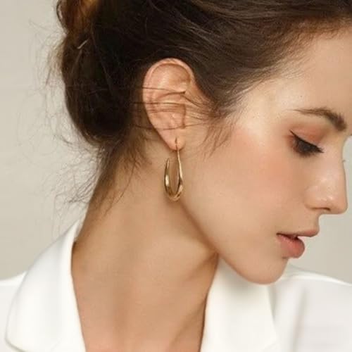 Lightweight Gold Teardrop Hoop Earrings for Women -18K Gold Plated Stainless Steel Statement Earrings,Hypoallergenic,Large Oval Pull-Through Hoops Earrings Delicate Jewelry Gifts2