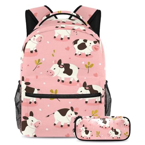 Ensemble cartable et sac à dos imprimé Petite vache drôle grand format
