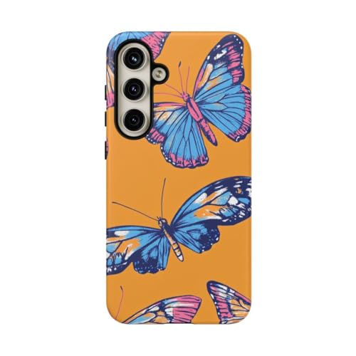 Coque Samsung S24 Plus rigide mate solide motif papillons bleus roses