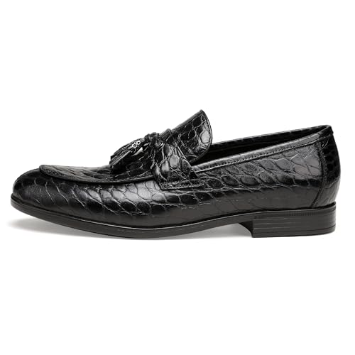 Image of Mens Leather Tassel Loafer, Classic Luxury Smooth Upper Tassel Slip-on Penny Loafer for Mens, Black