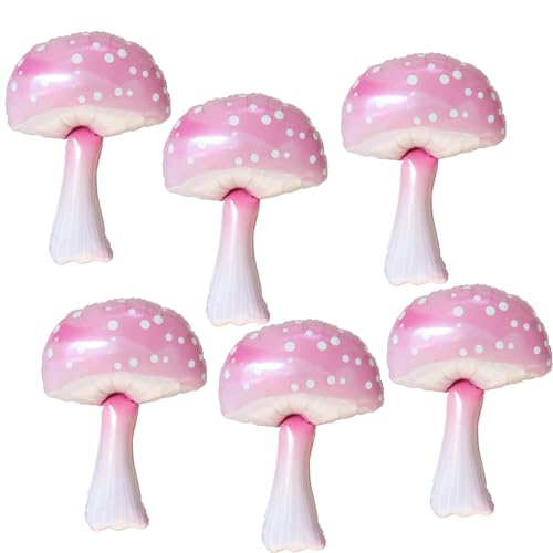 6pcs 35Inch Pink Mushroom balloons,Mushroom Alice in Wonderland T...