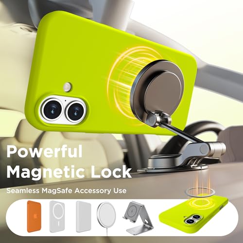 Image of Magnetic for iPhone 16 Case, Compatible with MagSafe, Liquid Silicone Phone Cover with Screen Protector & Camera Protector, Soft Anti-Scratch Microfiber Lining Inside 6.1 inch, Neon Yellow