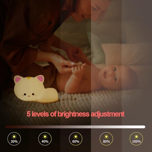 Image of Led Cute Cat Night Light, 16 Colors Dimmable Nursery Kawaii Nightlight, Super Squishy Silicone USB Rechargeable Remote Control Night Lamp for Kids Adults, Used for Camping Party Room Decor