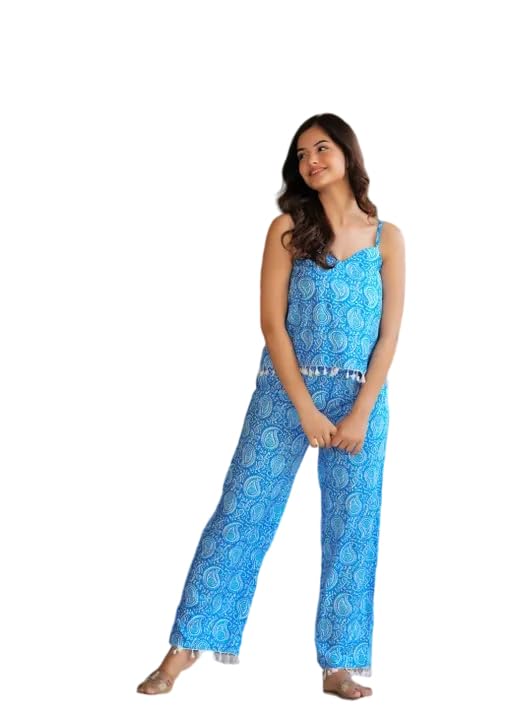 Women's Rayon Floral Printed Shoulder Strap Sweetheart Neck Waist Length Top and Pyjama Set-picture-14