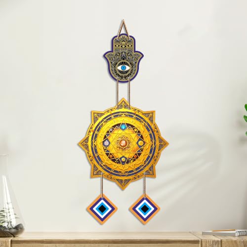 Image of Artvibes Hamsa Hand with Sacred Yantra Evil Eye Wall Hanging | Protective Nazar Battu Decor for Main Door Entrance | Positive Energy Spiritual Accent for Home and Office (WH 85138N)