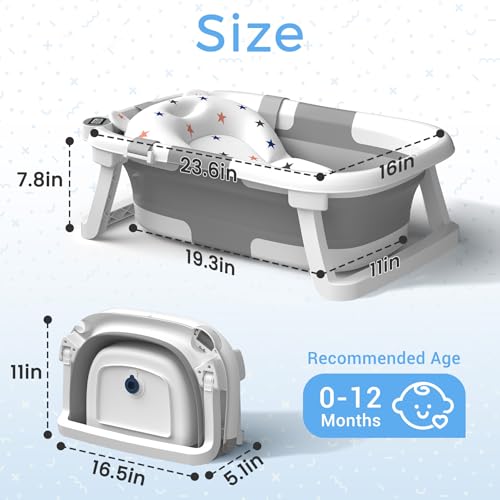 Image of BUNWAG Classic Baby Bathtub, Infant Bath Tub for Newborn to Toddler (0-12 Months),Collapsible Newborn Bathtub with Soft Cushion and Non-Slip Feet, Foldable Travel Bathtub for Easy Storage