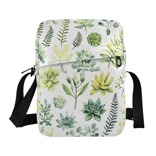 Crossbody Bag Succulents Ferns Messenger Bag for Women Men Purse Shoulder Bag Satchel Bag with Adjustable Strap 214B8140