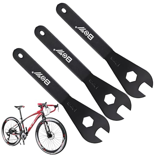 Gfamous 3 peças chave de cone de bicicleta, chave de cone de aço al, chave de eixo pedaleiro para bicicleta, chave de cone, conjunto de chaves cónicas para bicicleta (17, 18, 19 mm, preto)