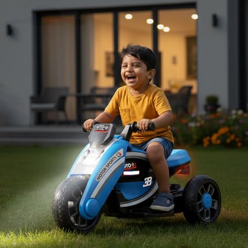Image of Toyzone Moto Electric Bike (Blue) | 6V Rechargeable Bike with 4.5Ah Battery | LED Lights, Built in Music | Smooth Acceleration | 6M Battery Warranty | Age 2-8 Years, Upto 35 kg