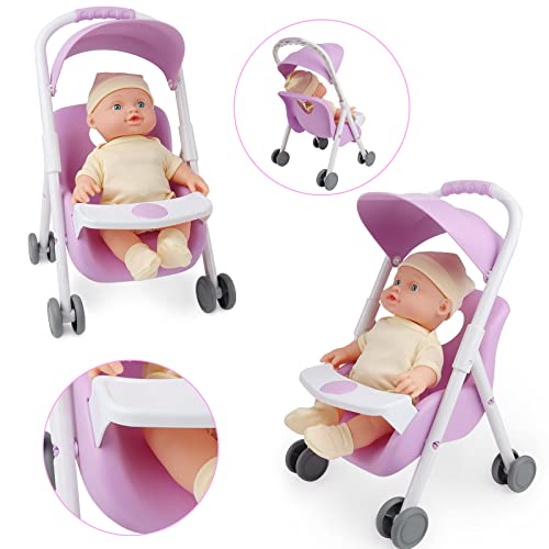 Deao Baby Doll Set Play Set Includes Miniature Crib,Mobile High Chair Stroller,12Pcs Baby Doll Accessories,Great Pretend Play Gift For 3+ Years Old Kids Girls Boys L #TOP3
