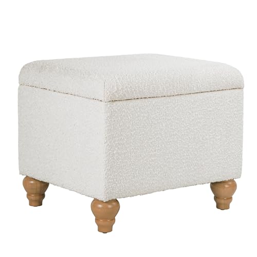 Image of HomePop 22 inch Medium Rectangular Storage Ottoman - Cream Boucle