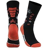 RANDY SUN Waterproof Flag Socks, Ultralight Mid Calf Athletic Socks for Men and Women, Athletic Cushion Hiking Running Walking Cycling Fishing Socks, 1 Pair-Black&Red Small