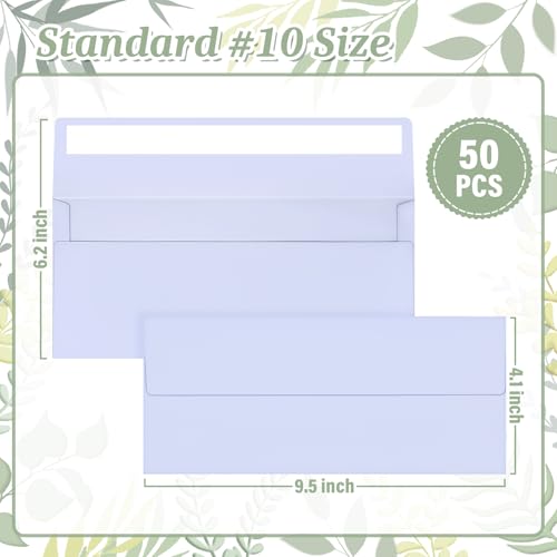 Image of 50 Pcs #10 Light Purple Envelopes Letter Size Self Seal, Business Envelopes
