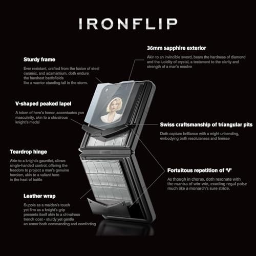VERTU IRONFLIP Alligator Skin Flip Cell Phone, Unlocked Android 5G Smartphone, Foldable Design, One-Hand Control, 50MP Camera, 12G+512G, Dual SIM, 6.9" 120Hz OLED, 65W Fast Charge (Elephant Grey)