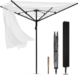Heavy Duty Outdoor Umbrella Drying Rack, 12 Lines with 165 Feet Drying Space, Steel Frame & Adjustable Height, 4-arm Umbrella Clothesline for Laundry, Collapsible Clothes Drying Rack for Backyard