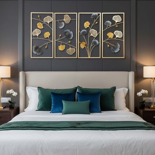 Ginkgo Leaf Metal Wall Art - Set of 4 Framed