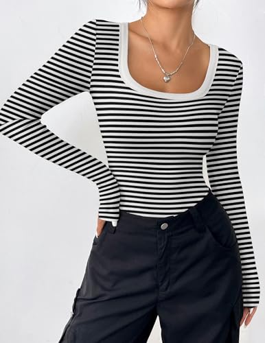 Zeagoo Women's Long Sleeve Scoop Neck Shirts Casual Slim Fit Rib Knit Tops Summer Fall Basic Business Work Tee3