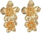 XIGAWAY Pendientes de tuerca de doble capa para mujer, aretes colgantes florales de moda, aleación de oro, morado, amarillo, rosa, blanco, rojo, verde, negro, marrón, azul, naranja, floral, S, Metal