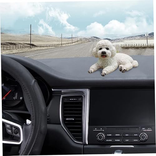 Chien en peluche résine blanche pour tableau de bord auto - 8
