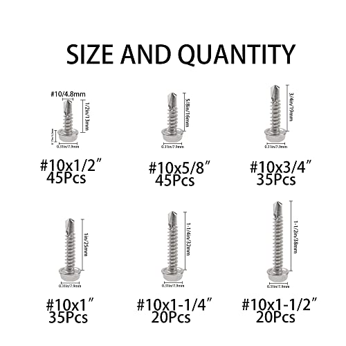 200 tornillos hexagonales autoperforantes de acero inoxidable #10 miniatura 2