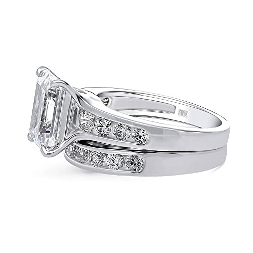 Berricle Sterling Silver Solitaire Wedding Engagement Rings 3.8 Carat Emerald Cut Cubic Zirconia Cz Statement Ring Set For Women, Rhodium Plated Size 6 #TOP2