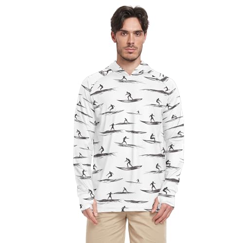 Surfing White Mens Sun Shirts Protection Long Sleeve Adult Rash Guards UPF 50+ Farmer Shirt S