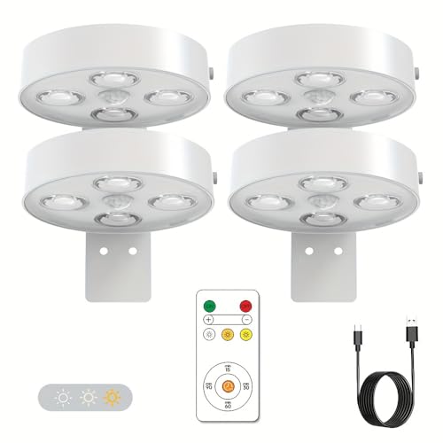 4-Pack Battery Operated Picture Light Magnetic Painting Light with 3 Color, Remote and Dimmable Timer Art Display Light for Picture Artworking Frame Portrait, Wireless Wall Decor Puck Lights